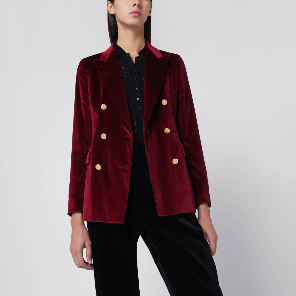 Tagliatore Burgundy velvet double-breasted jacket